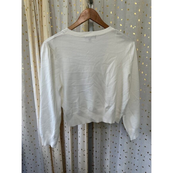 NWOT Tint & Shadow Puff Bubble Sleeve Plunge V Neck Two Button Crop Cardigan L - Picture 3 of 6